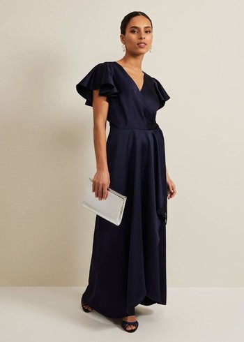 Phase Eight Petite Arabella Satin Dress Navy Canada | CMRAYN-134